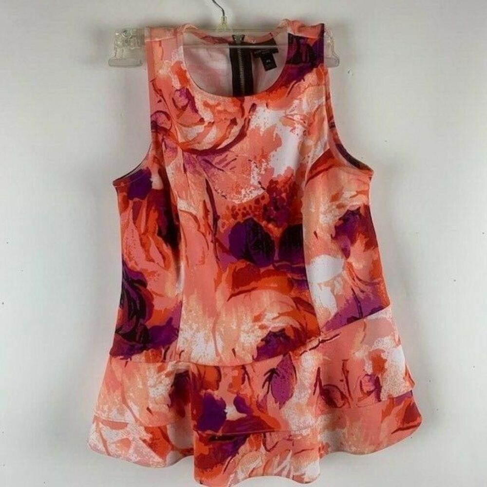 Worthington Size Petite Small Top Orange Sleeveless Round Neck Ruffle Bottom
